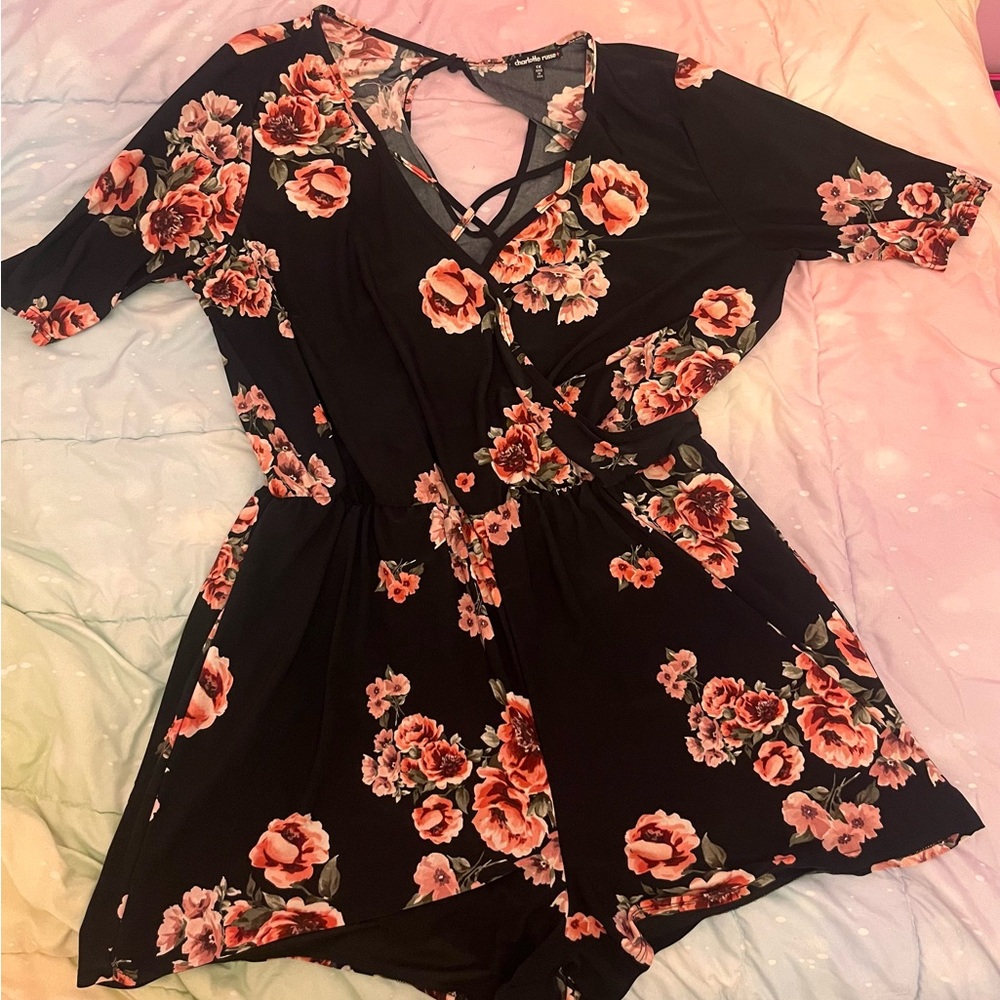 Charlotte Russe Black Floral Romper